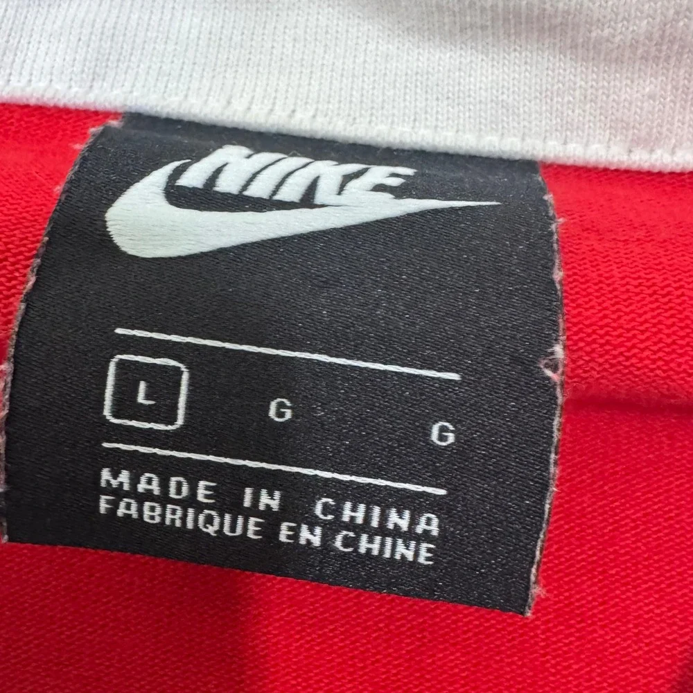 Nike Rugby Shirt Mens Large Red‎ White Striped Swoosh Embroidered Long Sleeve